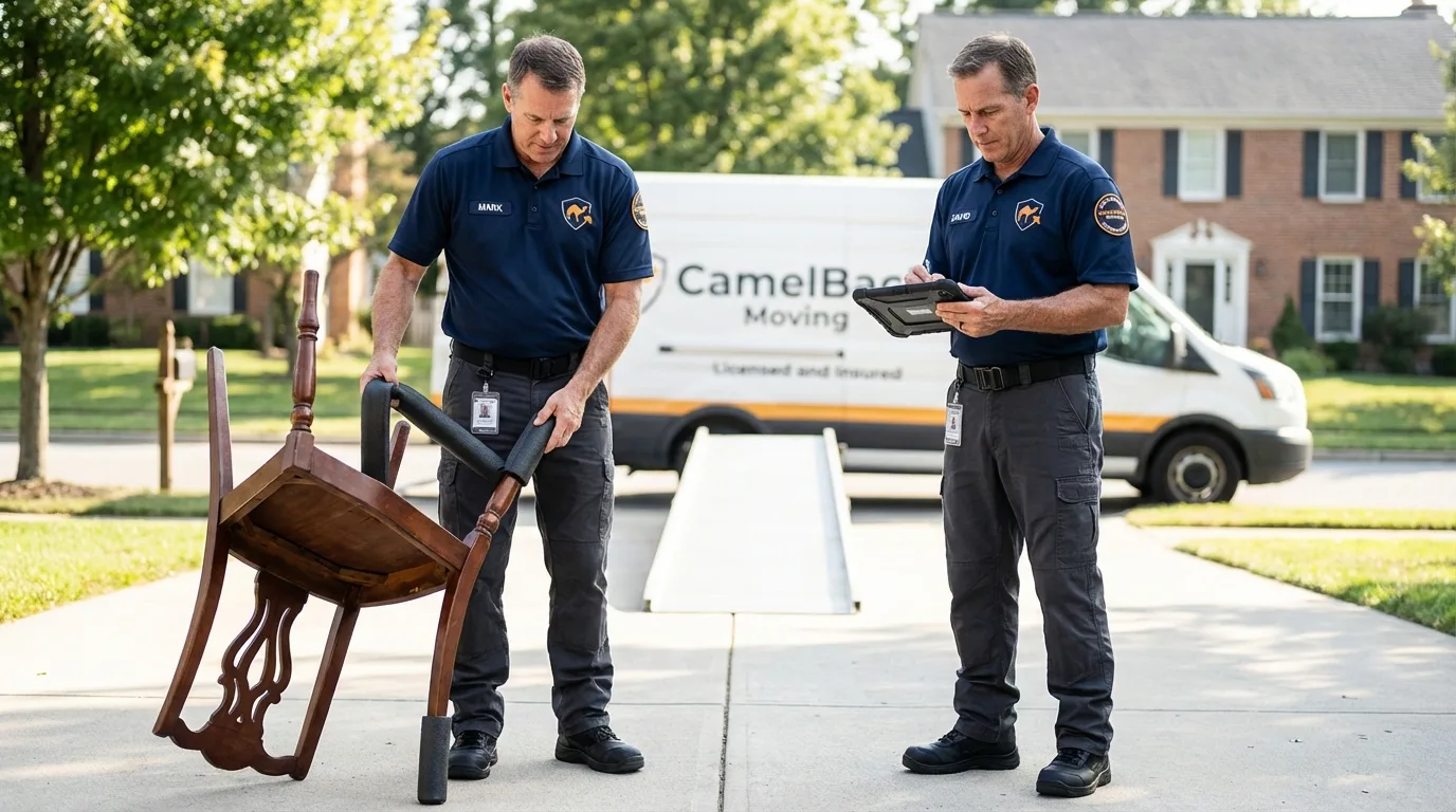 Movers inspecting furniture for damage prevention before loading in Duncannon, PA