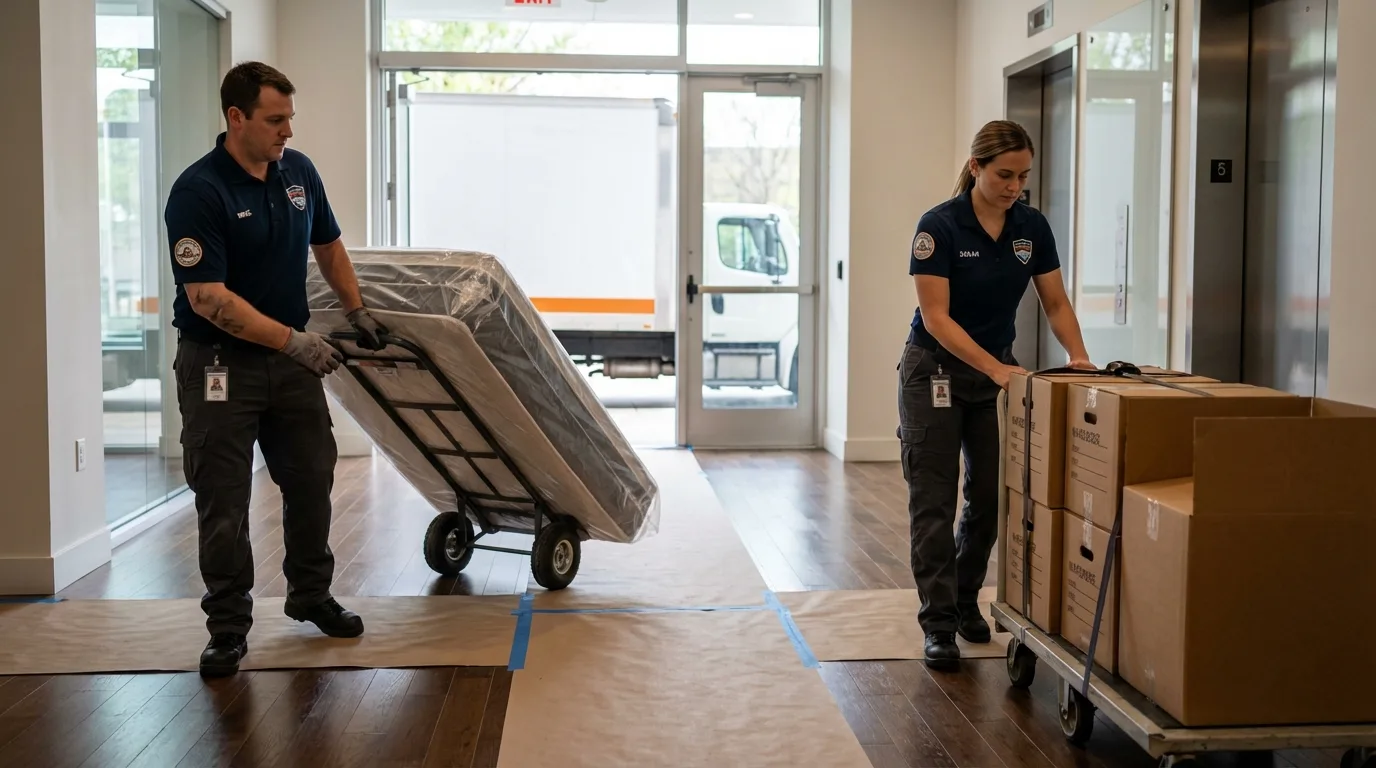 Professional apartment movers loading elevator in Duncannon, PA
